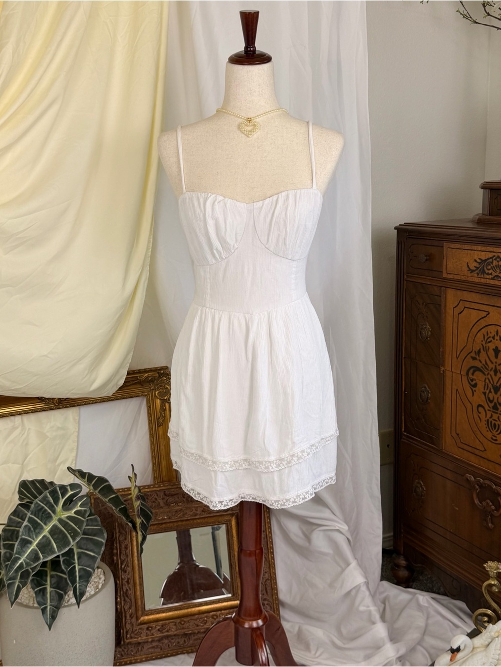 Hollister White Lace-Trim Spaghetti Strap Mini Dress - Coastal Summer Milkmaid